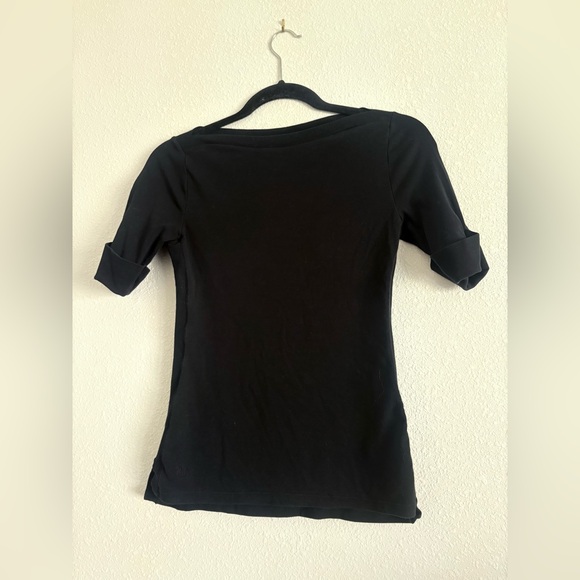 Lauren Ralph Lauren Boat Neck Short Sleeve Cotton Blend Knit Top Black Size XS - Picture 2 of 5